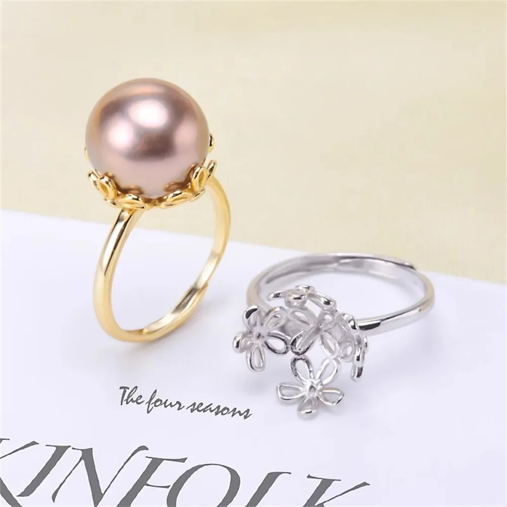 

DIY Pearl Ring Accessories S925 Sterling Silver Ring Empty Holder Concealer Pearl Ring Fit 11-13mm Round Beads Z143