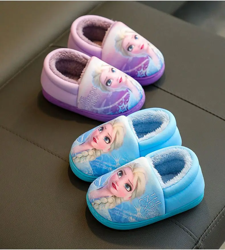 Disney Frozen Elsa Slippers - Girls Warm Cotton Flats Shoes Size 24-40