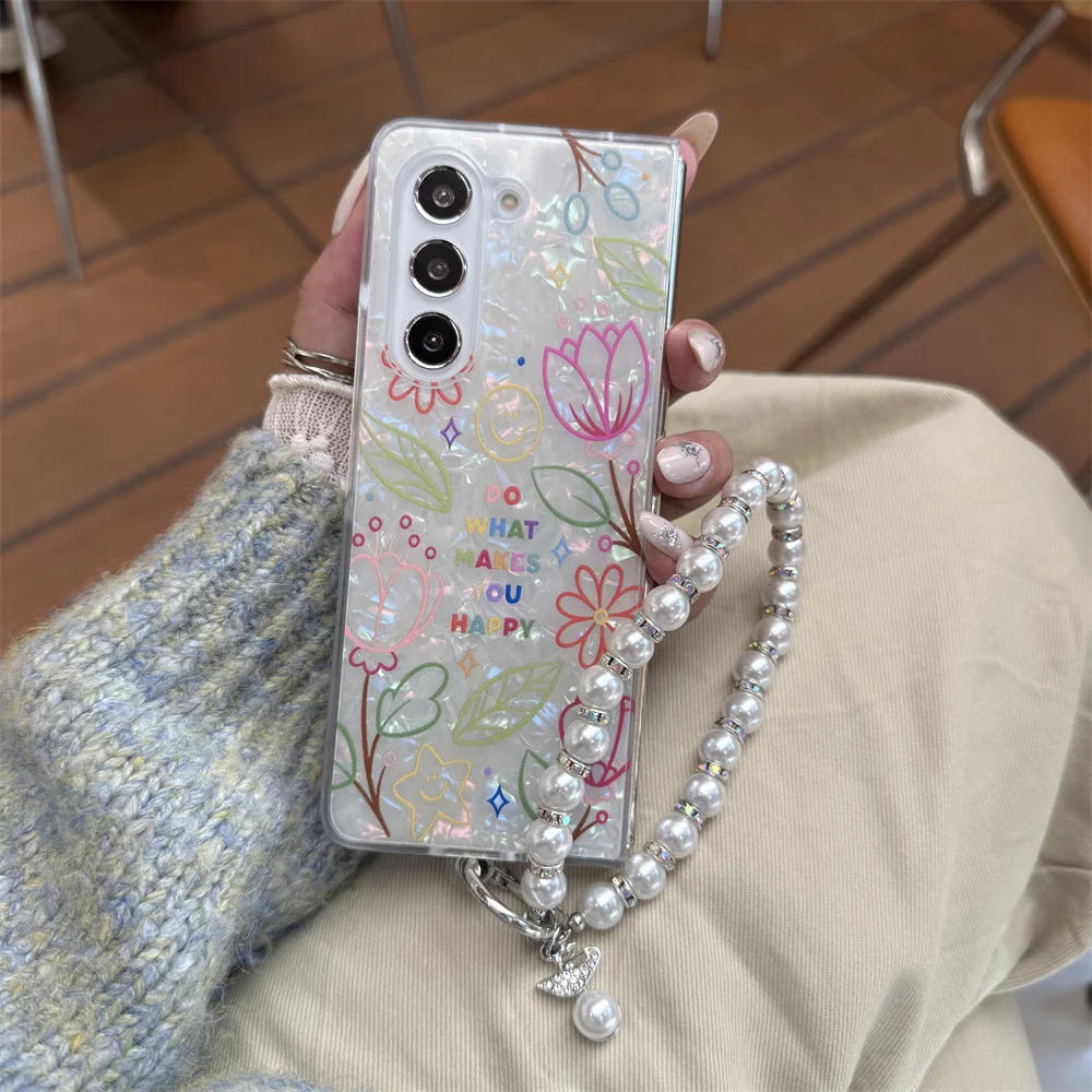 حافظة فاخرة على شكل قذيفة لامعة على شكل زهور لهاتف...