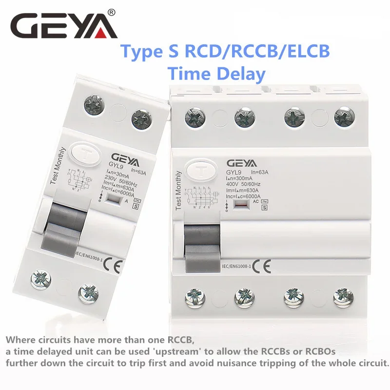 GEYA GYL9 AC-S Typ Zeit Verzögert RCD FI-SCHUTZSCHALTER FI-SCHUTZSCHALTER Verzögerung Typ Elektromagnetische Circuit Breaker