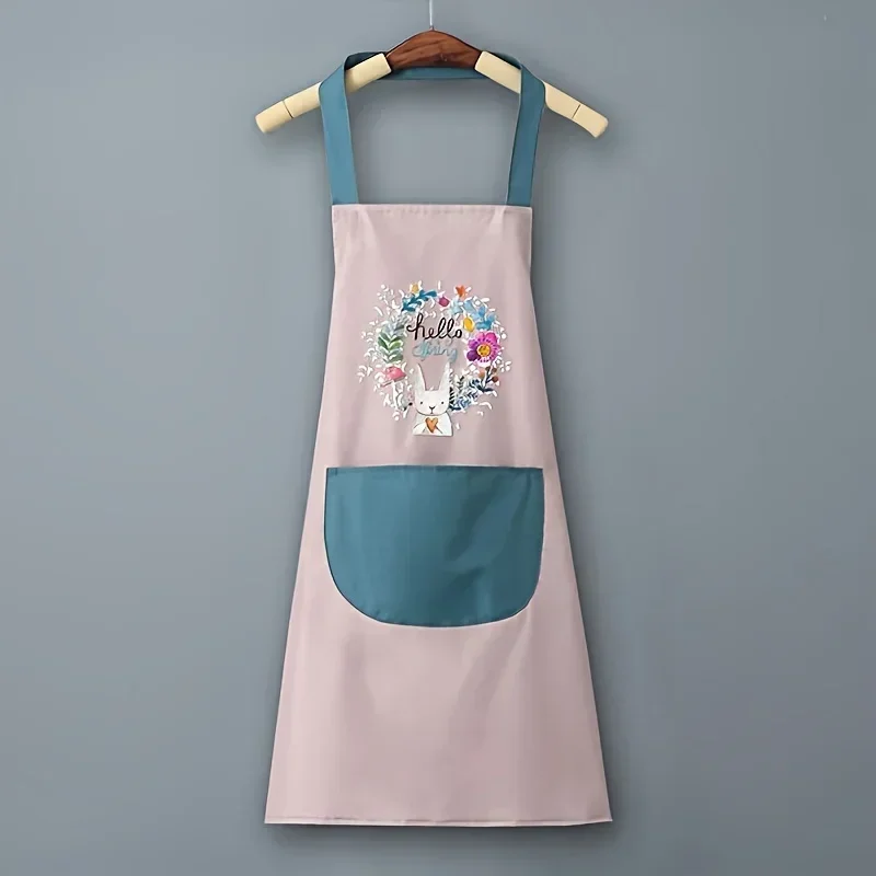 Kitchen Apron 1 fashionable pattern waterproof apron with pocket adjustable neck circumference kitchen waterproof and stain resistant