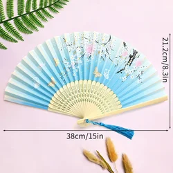 Elegant Vintage Silk Bamboo Hand Fan for Home Decor and Dance Performances (S37)