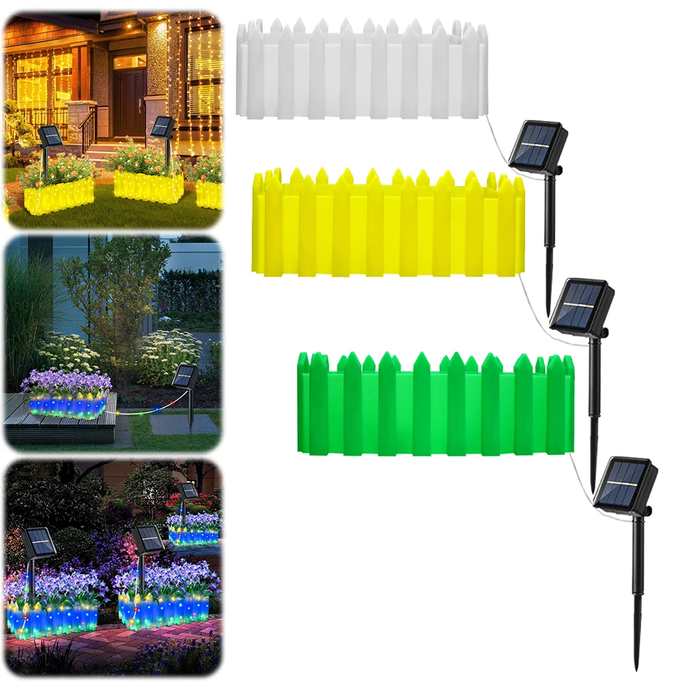 Mini Garden Picket Fence with Solar Light IP65 Waterproof Plastic Picket Fence Garden Border Grass Lawn Flowerbed Plant Borders