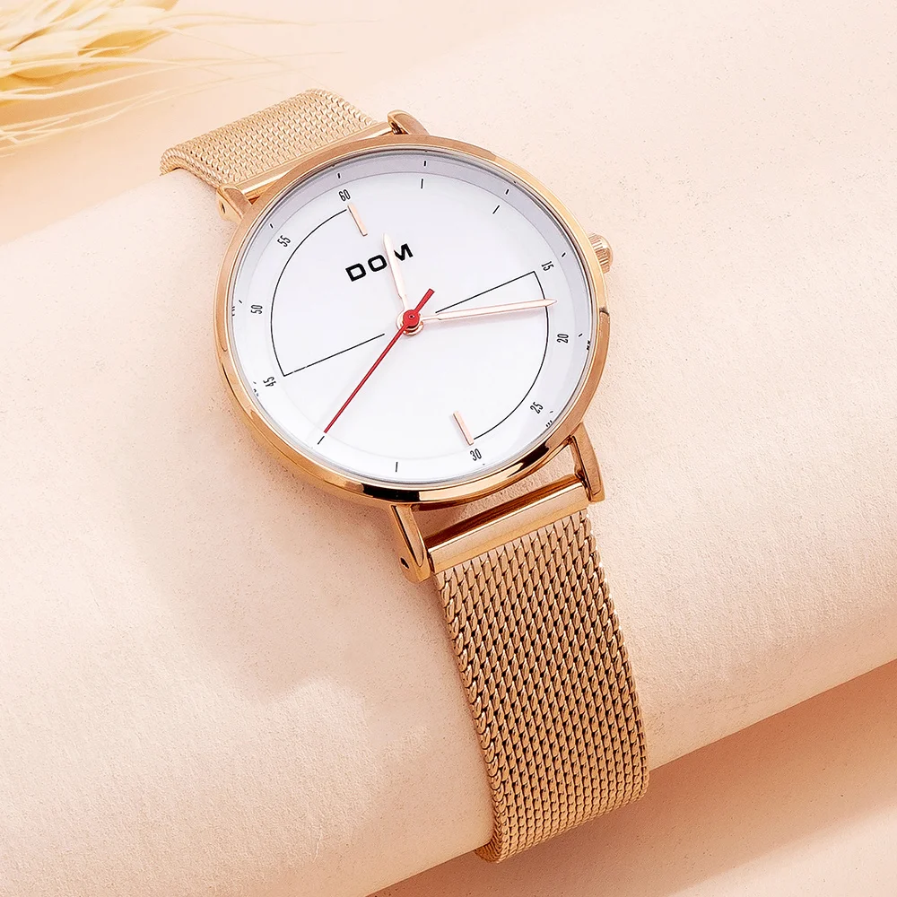 DOM Simple Luxury Women Watch  Casual Waterproof Ladies Ultra Thin Quartz Watch Mesh Strap Clock Relogio Feminino Free Shipping
