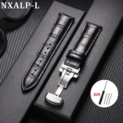 Elegant Genuine Leather Watch Band with Butterfly Buckle - Versatile and Stylish Bracelet - 12mm (Black)