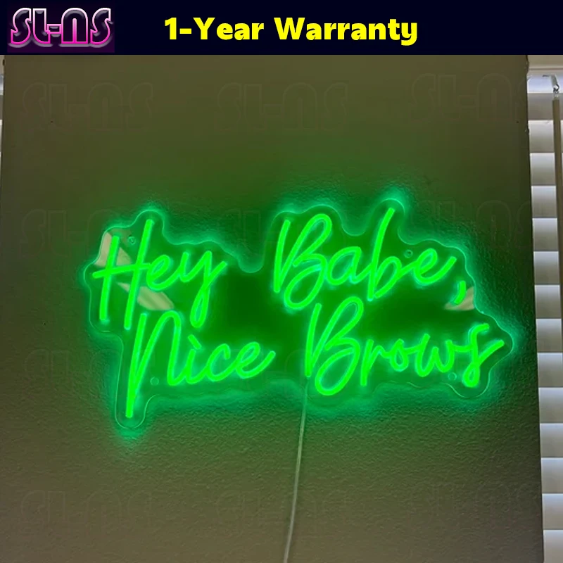 Hey Babe Nice Brows Neon Sign Handmade Neon Lights Sign for Hair Beauty Salon Neon Business Sign led neon open sign for business neon lights open sign led wall decor neon led signs adjustable brightness bar salon stores hotel