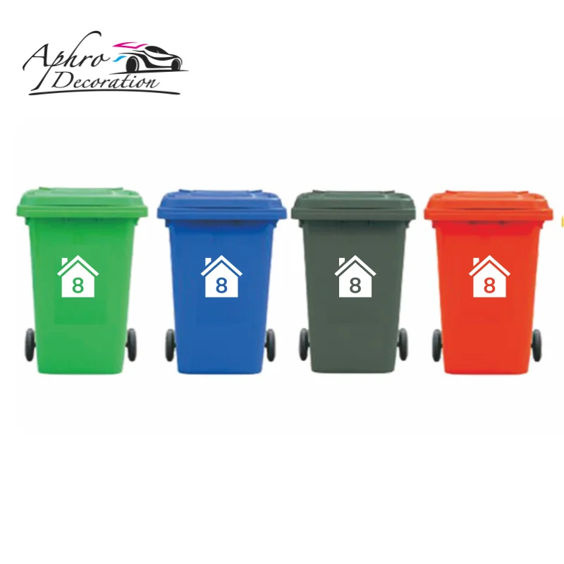 4pcs Custom House Number Garbage Can Rubbish Trash Bin Sticker Decal Waterproof Vinyl Home Decor