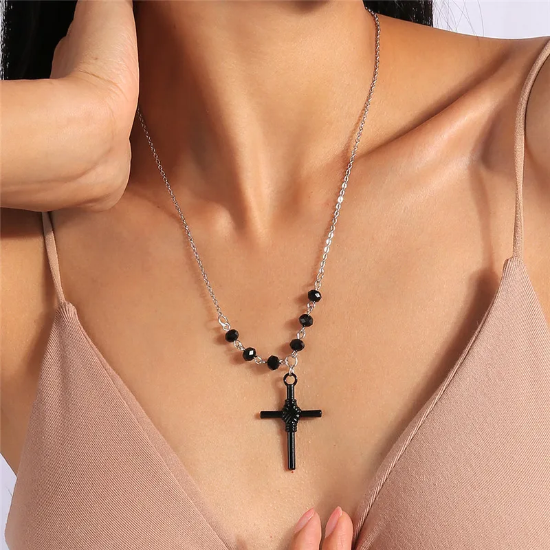 Gothic Pink Cross Halskette lila Zirkon Punk Anhänger Halskette Grunge Herz Kreuz Halskette für Frauen Schmuck Accessoires – Detail 26