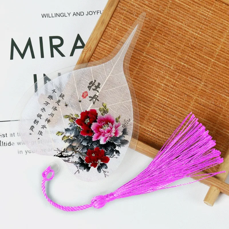 Chinese Style Bodhi Vein Bookmark with Leaf Veins Tassels Colour Random Gift for Teachers