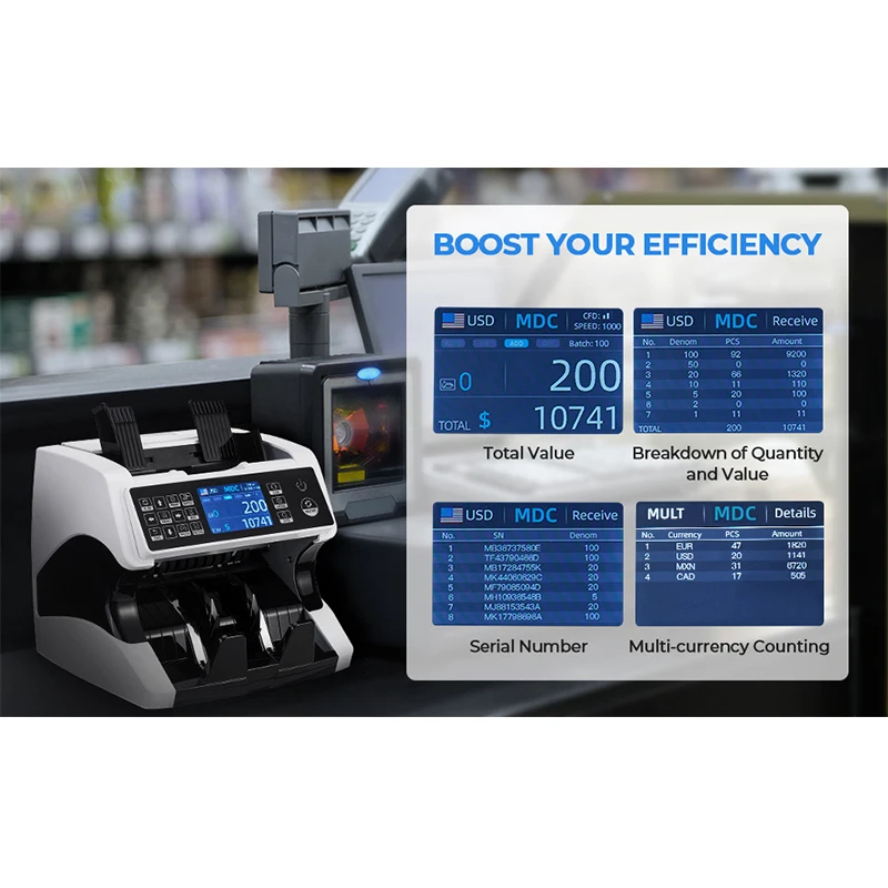 Multi-currency Total Vertical Currency Counter Dual CIS Image Scanner US Dollar Euro Currency Detector