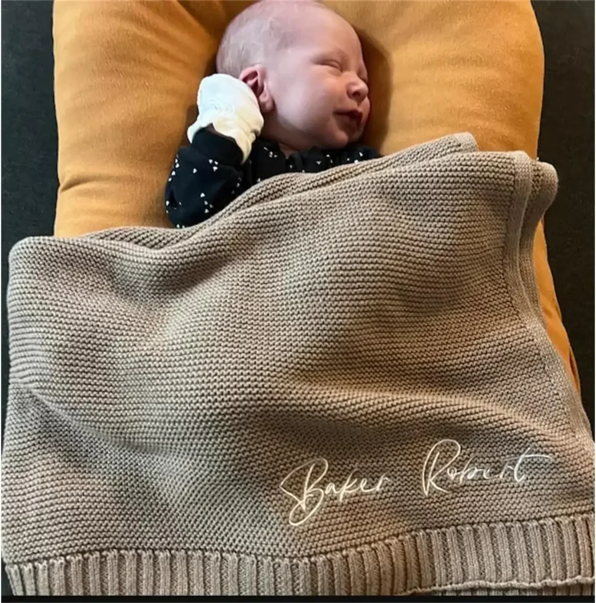 Baby Blanket,Personalized Embroidered Name,Stroller Blanket,Newborn Baby Gift ,Soft Breathable Cotton Knit, Shower Gift
