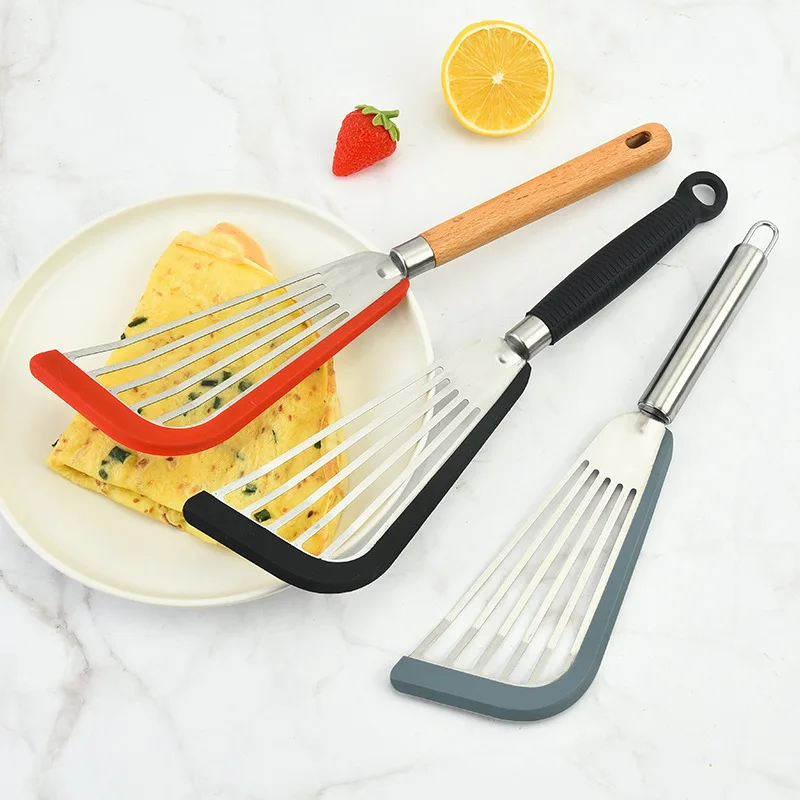 Silicone Stainless Steel Frying Spatula Fan shaped Frying Spatula