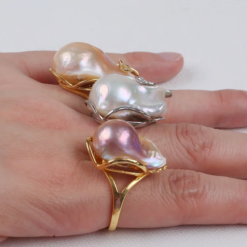 

16mm/20mm real natural freshwater flameball baroque pearl rings