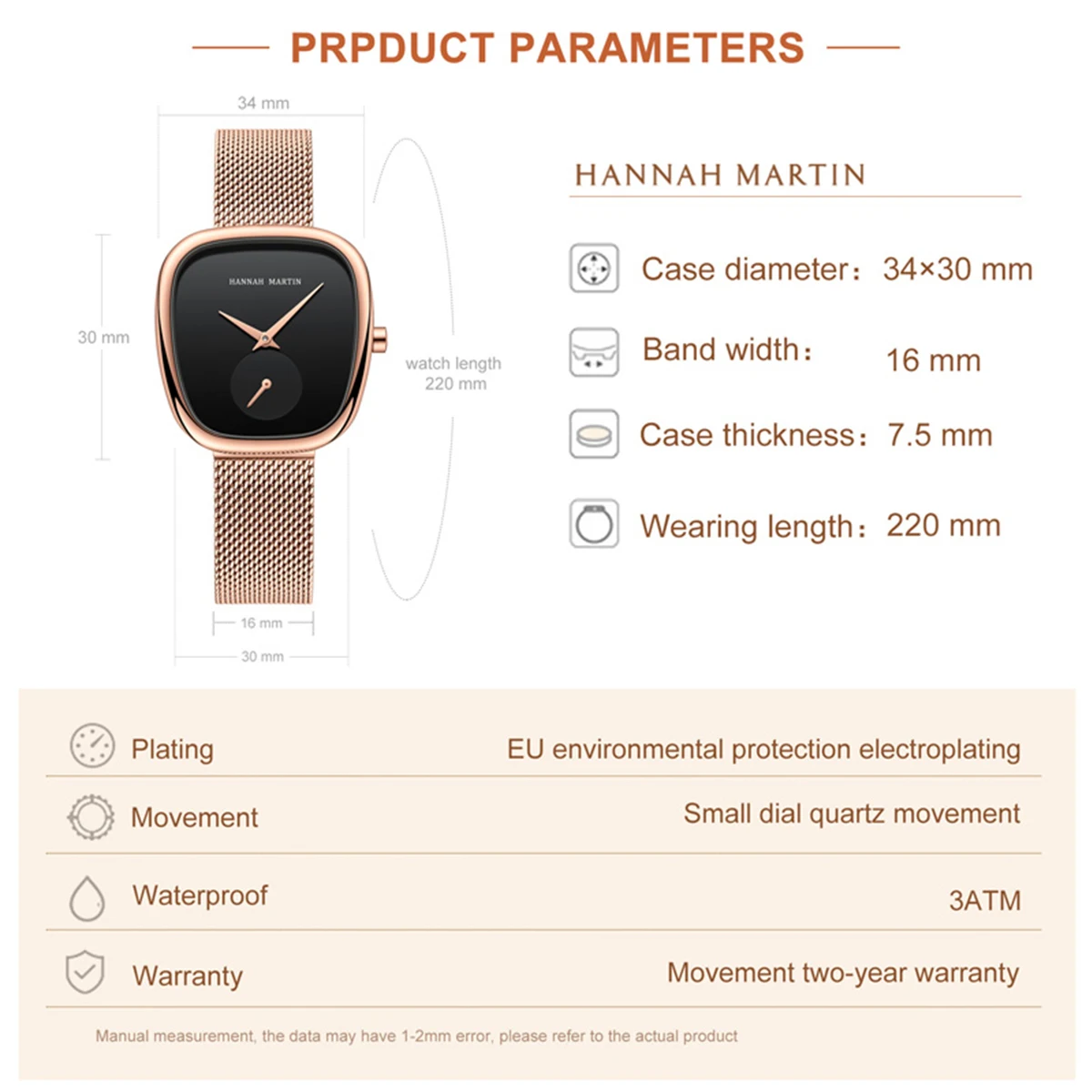 2023 New Women's Quartz Wristwatch 34mm Wine Barrel Rose Gold Black Stopwatch Fashionable Minimalist Style Oval Women's Watches 4