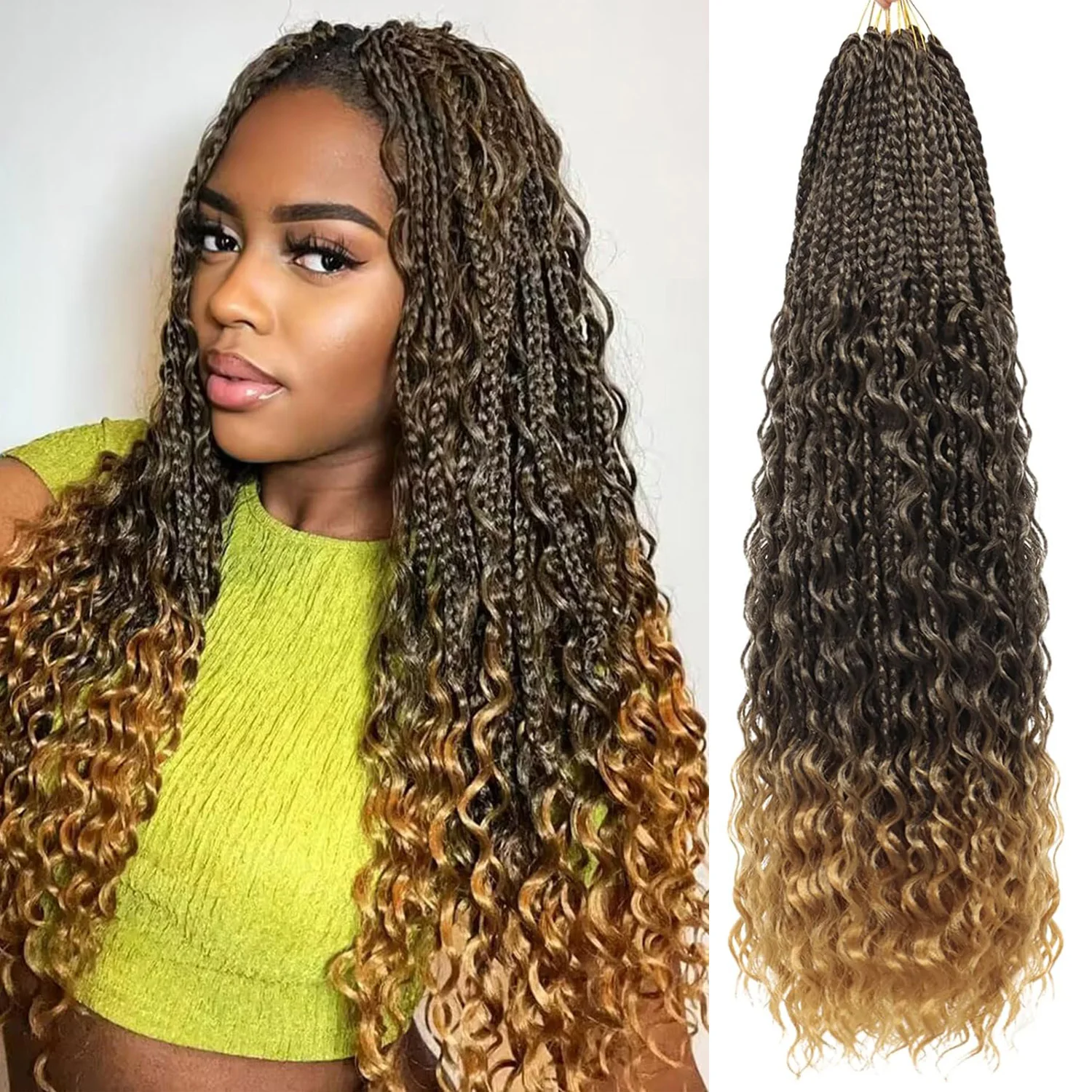 Synthetic Boho Box Braids Crochet Hair for Women Black Pre looped Goddess Box Crochet Braids with Curl Ends Hair Extensions