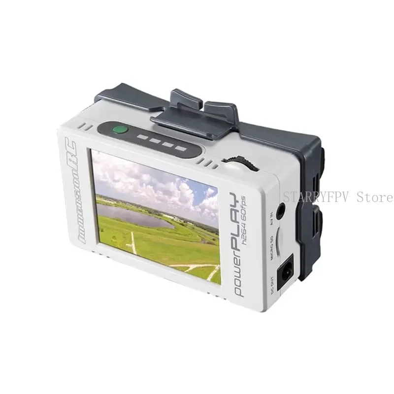 Lunettes FPV avec DVR intégré pour FatShark portées par un utilisateur, câble d'alimentation connecté, enregistrement H.264 60fps