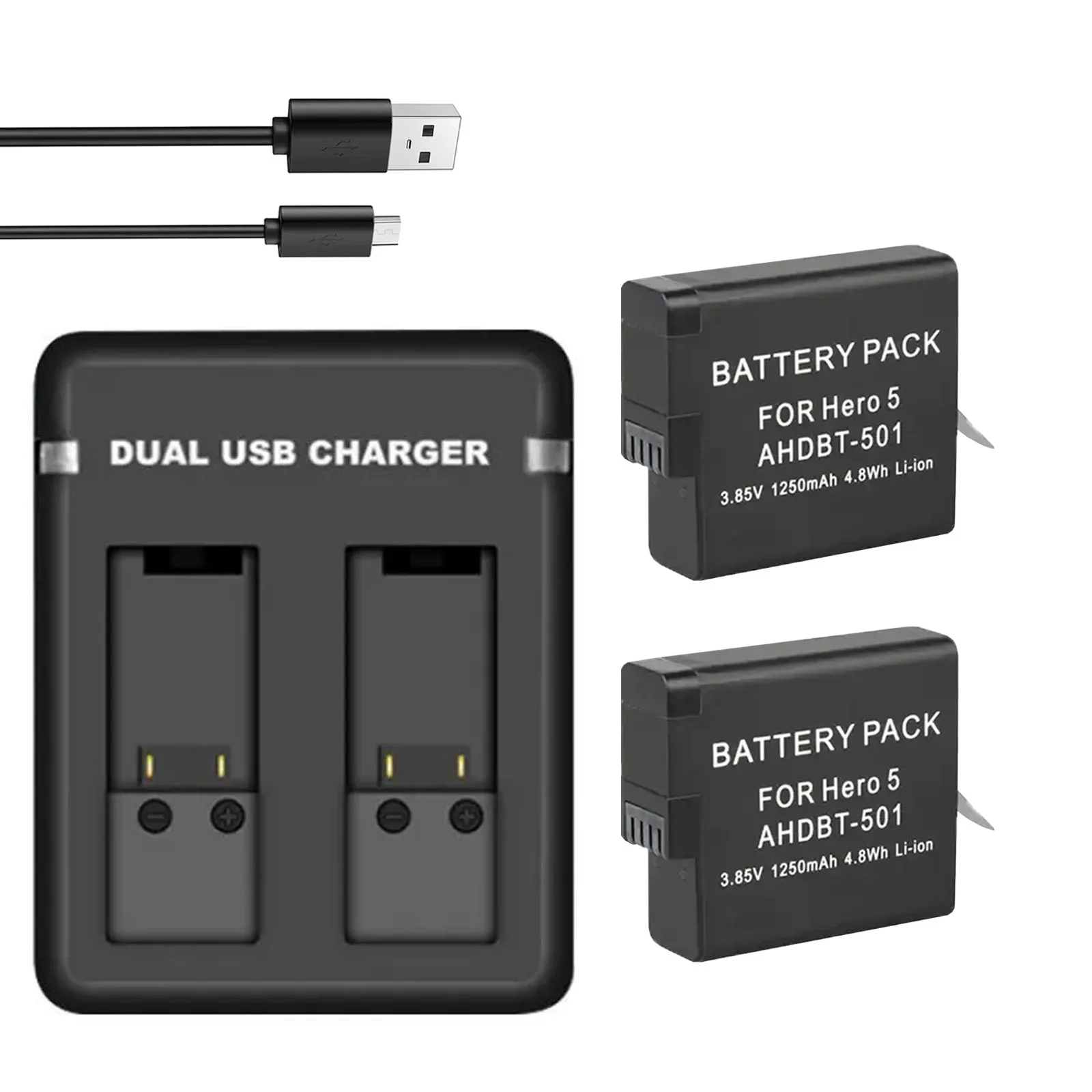 Per Gopro Hero 7 Hero 6 Hero 5 Batteria 1250Mah + Doppio Caricatore Usb Per Gopro Hero 7 6 5 Fotocamere Nere