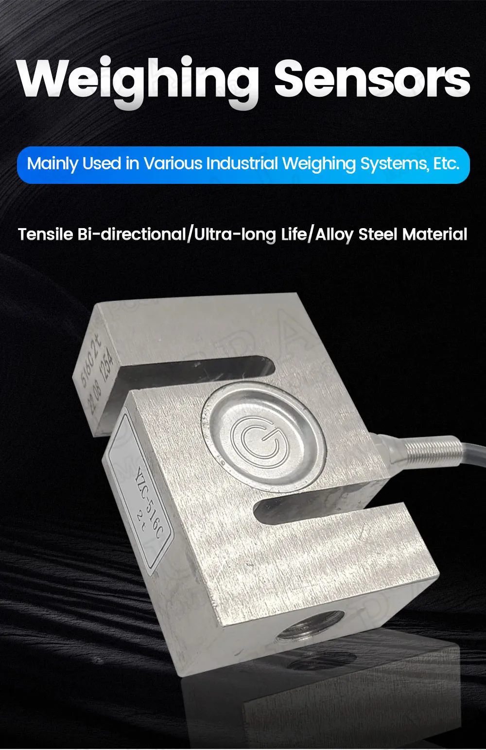 YZC-516C Druckspannungssensormodul S Typ 100 kg 200 kg 300 kg 500 kg 1T 1,5T 2T Wägesensor aus legiertem Stahl für Batchwaage – Detail 1