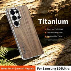 Magnetic Solid Walnut Wood Back Cover with Aluminum Alloy Frame - Galaxy S26 Ultra (Grey)