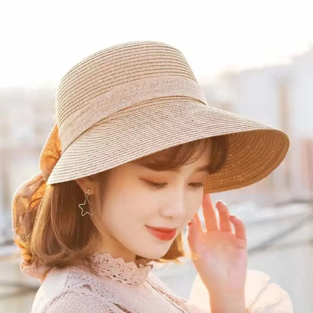 여성용 캐주얼 태양 모자, 접이식 패션, 나비 넥타이, 어부 모자, UV 보호, 여름 여행, 해변 모자, 신제품