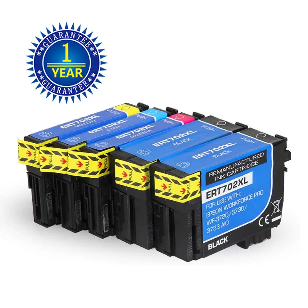 5PK T702XL 702 Ink Cartridge for Epson 702 Workforce Pro WF-3720 WF-3730 WF-3733 wf c5xxx series ink cartridge l yellow