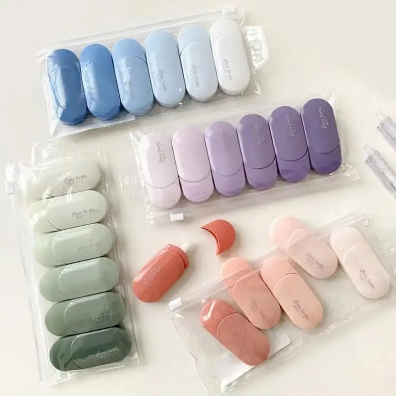 6 Pcs/set Correction Tape Gradient Kawaii Large Capacity Correction Tape Studente-capacity Silent Tape.
