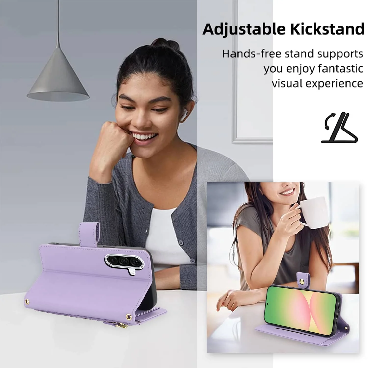 Zipper Pocket Flip Wallet Case with Card Holder Slot
