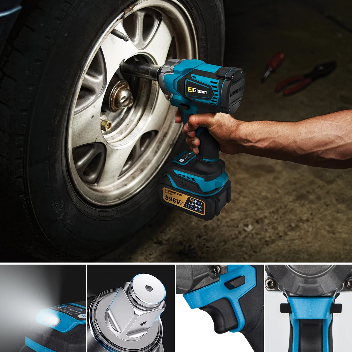 1200N.M Brushless Electric Impact Wrench Cordless Electric Wrench 1/2 Inch Lithium-Ion Battery Power Tool for Makita 18V Battery 2