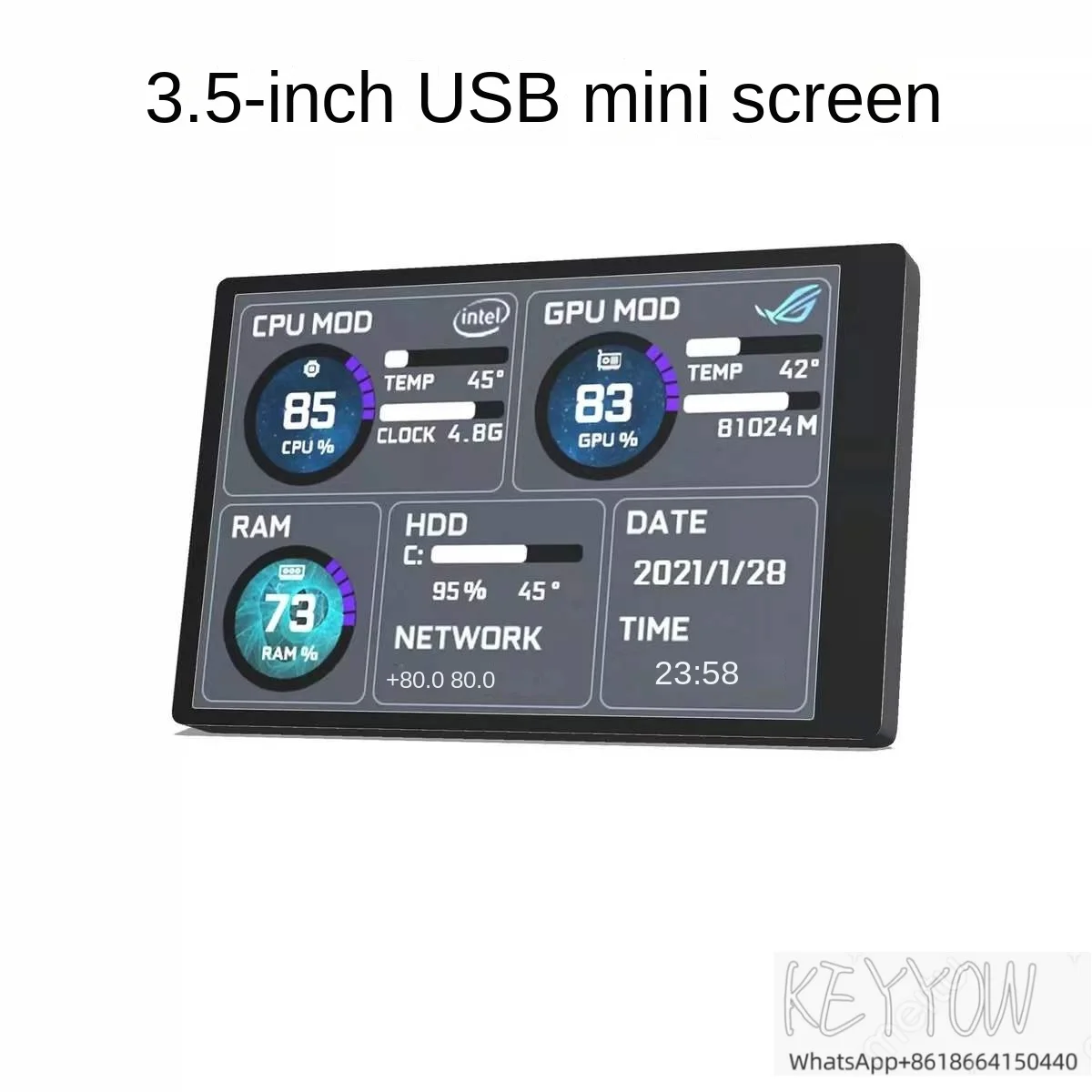 IPS TYPEC 보조 화면 ITX 섀시, USB 섀시 보조 화면 컴퓨터 모니터링, AIDA64, 3.5 인치