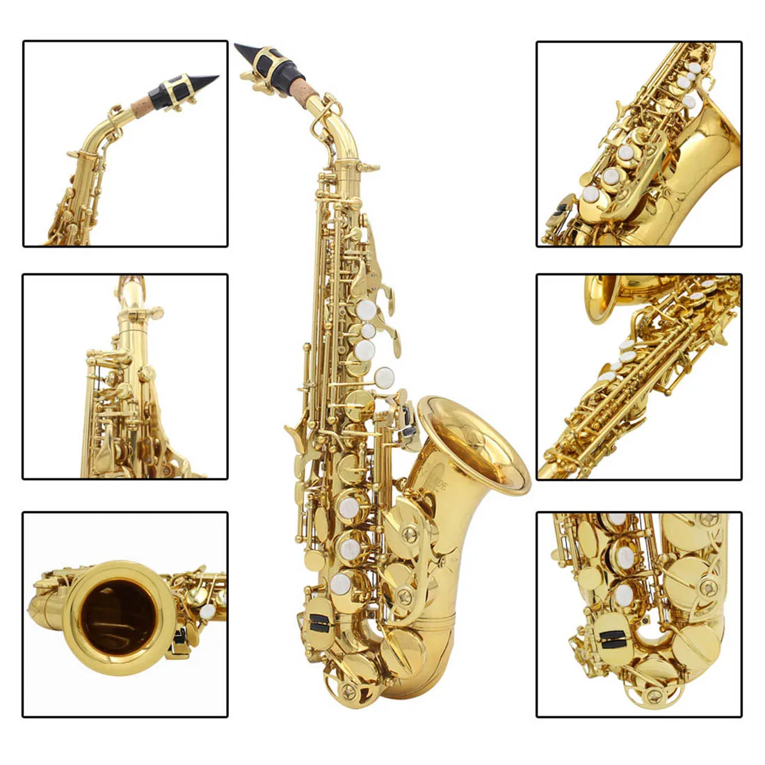 SLADE Gold Soprano Saxophone Student B Flat Gold Paint Beginner Saxophone Set with Cleaning Cloth Suitcase Mouthpiece Reeds Part
