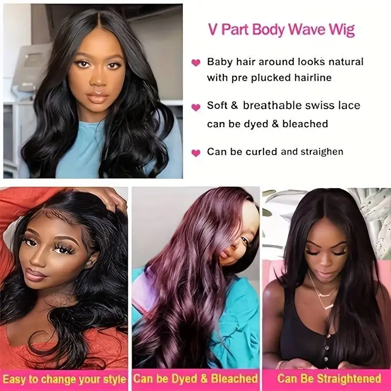V Part Wig Body Wave Human Hair Wig100% Wear And Go Brazilian Natural Color 230 Density Machine Made V Shape Wig For Black Women
