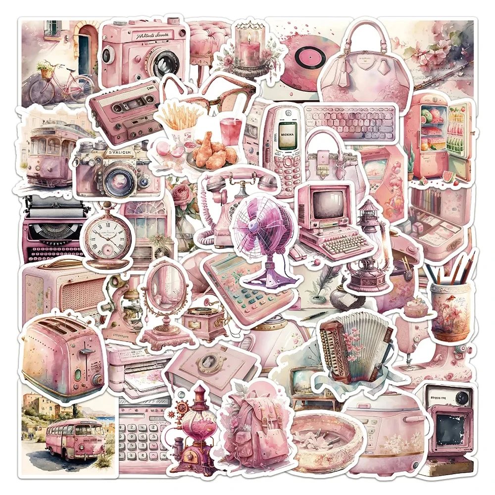 

10/30/60pcs Pink INS Style Graffiti Stickers Cute Vintage Decals Laptop Phone Case Fridge Waterproof Cartoon Decoration Sticker