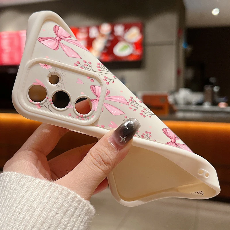 Chic Pink Bow Pattern Soft TPU Silicone Phone Case - Elegant and Stylish Back Cover