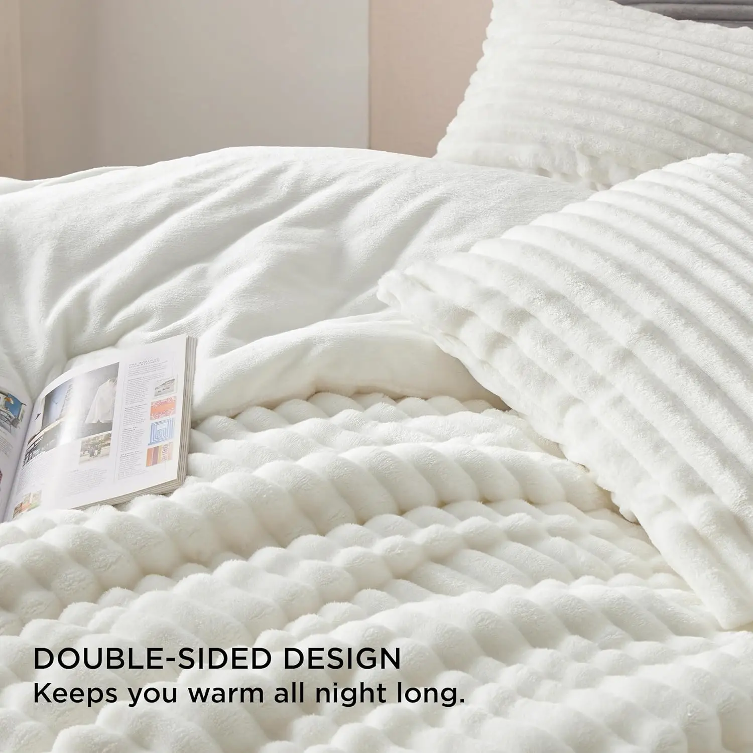 Bedsure Fluffy Comforter Set Queen - Super Soft Faux Fur Bed Set Cream White, Winter Warm Plush Fleece Bedding, 3 Pieces, 3