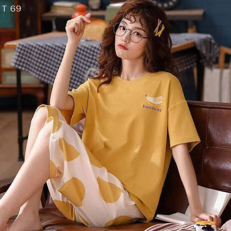 يمكن ارتداؤها خارج الصيف قصيرة الأكمام تنورة دعوى منامة المرأة عارضة رقيقة لطيف الكرتون ملابس المنزل