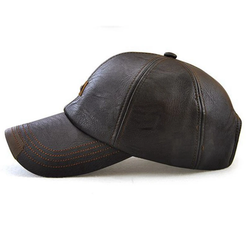 Jamont 1 PCS New Pu Leather Baseball Cap Hip Hop Casual Cap Men Adjustable Pu Cap Dark Brown