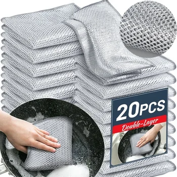 20PCS Panno di Pulizia Magico Addensato Double-sided Filo di Acciaio Metallico Stracci Cucina Piatto Pentola Panni per il Lavaggio Asciugamano Strumenti Puliti 1
