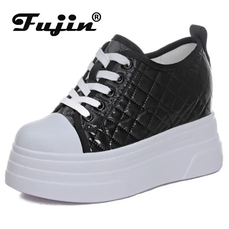 

Fujin 9cm Sewing Synthetic Women Casual Chunky Sneakers Platform Flats Women Vulcanized Shoes Lady Hidden Heels Femaled Fashion