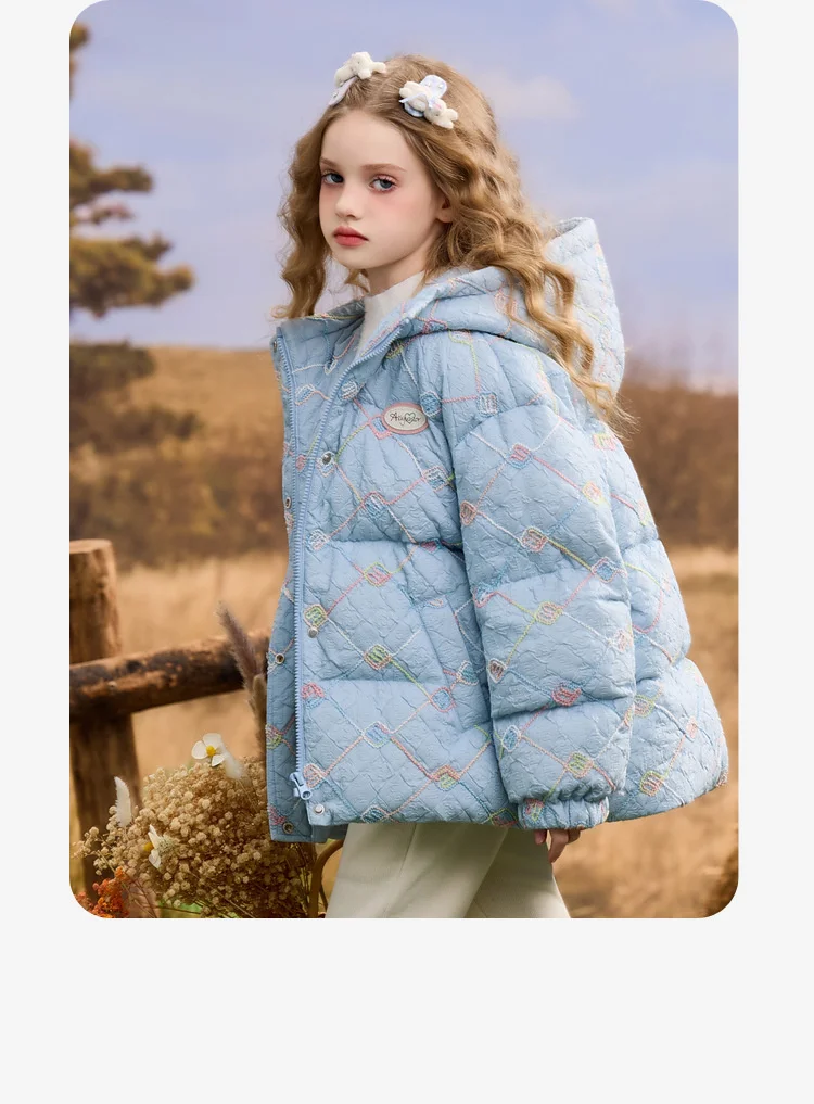 5-12세 여아용 플로럴 다운 코튼 재킷 겨울 신상 아동 후드 브레드 코트 프린세스 두꺼운 파카 120-170cm