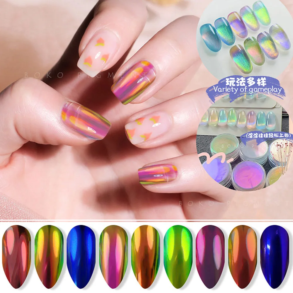 Aurora Effect Nail Powders 1Jar Moonlight Mirror Mermaid Unicorn Chrome Nails Art Rubbing Powder UV Gel Polish DIY Nail Decor