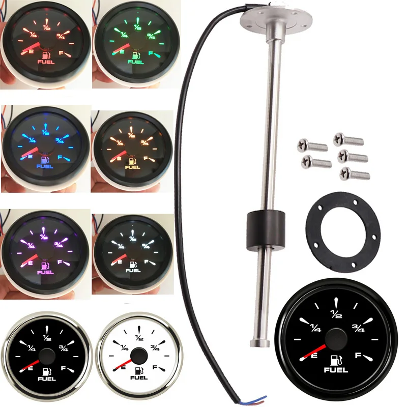 

52mm 240-33ohm Fuel Gauges with 100 150 200 250 300 350 450mm Senders Liquid Level Sensors 0-190ohm 0-180ohm for Auto Boat Truck