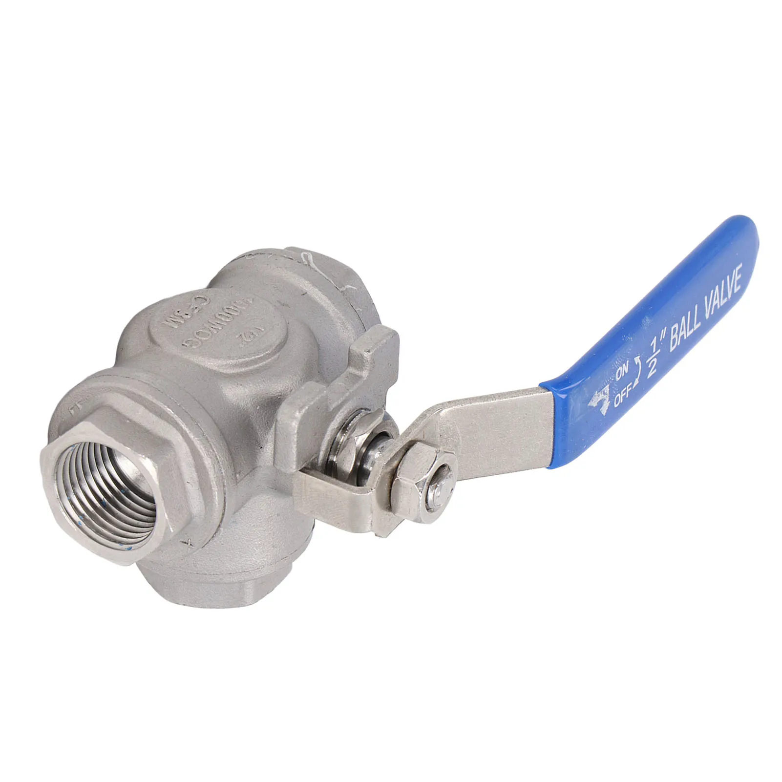 3 Way Ball Valve 3 Way Ball Valve 1/2in DN15 304 Stainless Steel Female Thread L Type Manual Drive for Water Oil Gas