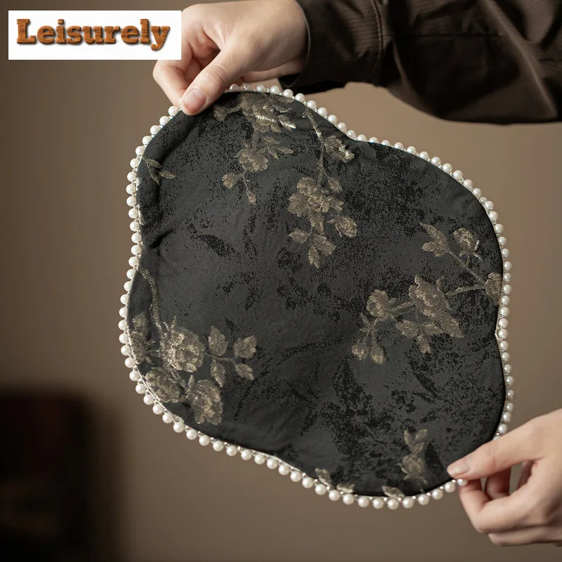 Brocade Plum Blossom Embroidery Tea Table Mats Elegant Drink Coaster Household Dinner Table Cloth Mat Cha Equipment Decoration
