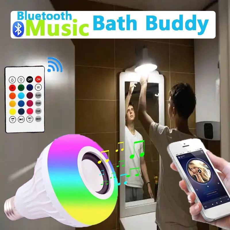 E27 Light Bulb Bluetooth RGB Speaker Music Remote Control Bath Buddy LED Lamp Bathroom Bedroom Home Holiday Decor Party