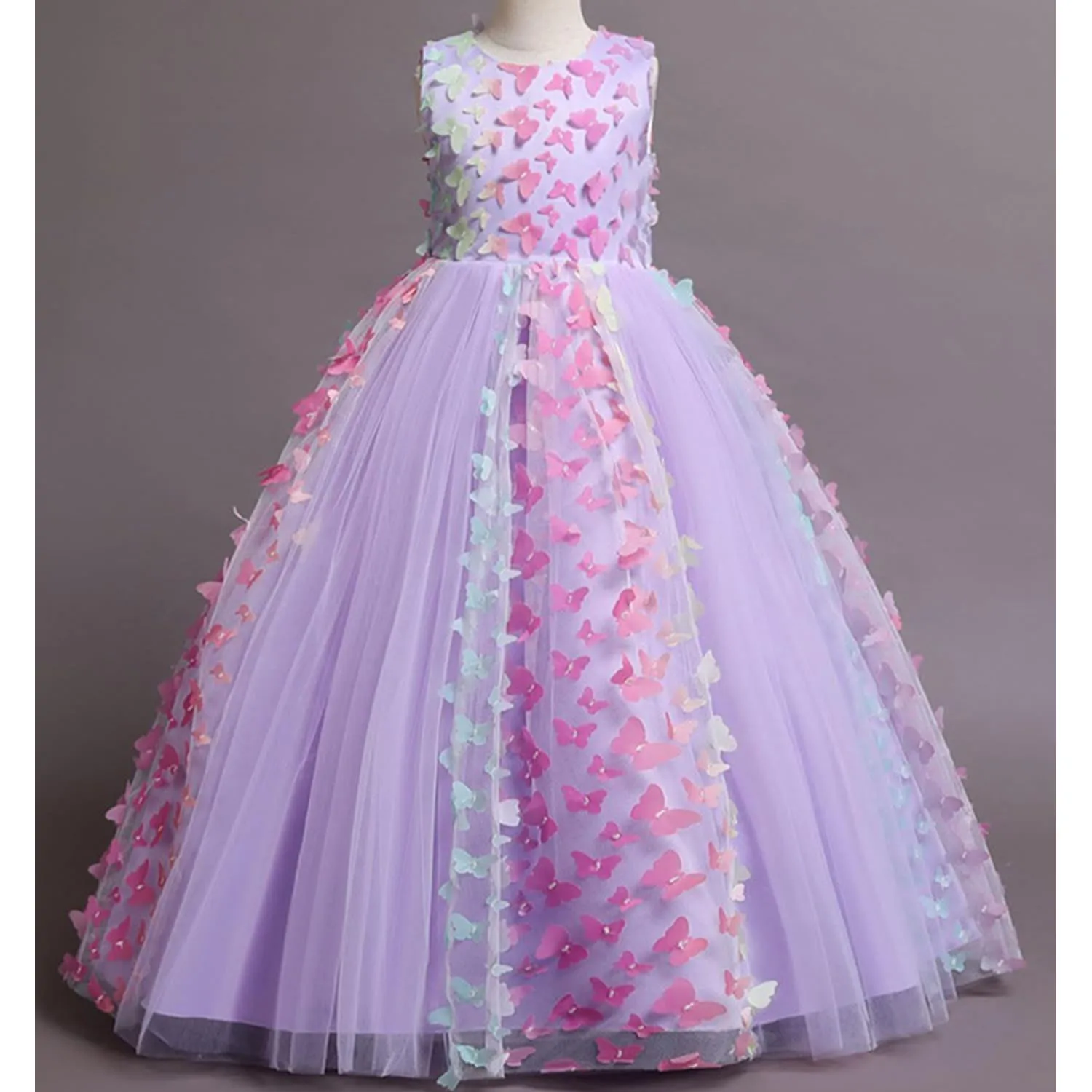 Stunning Little/Big Girls Butterfly Appliqued Flower Girl Birthday Party Pageant Formal Dress 5