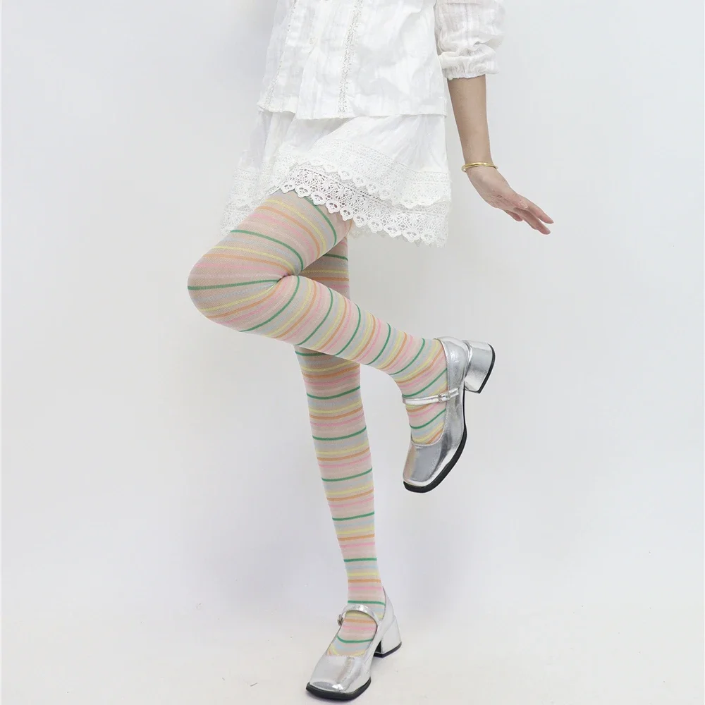 Punk Style Women Tights Colorful Striped Pantyhose Women Tights Sexy Lingerie Hosiery Y2k Girls Thigh High Stockings Pantyhose