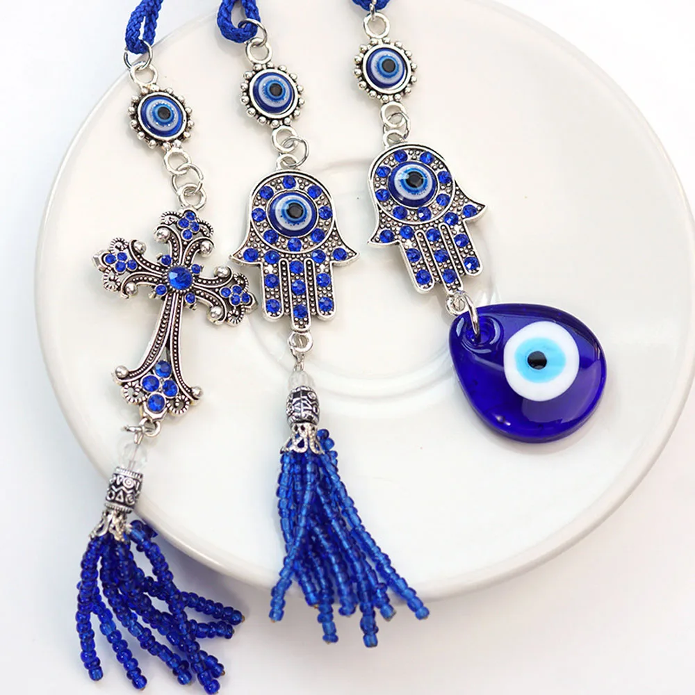 Turchia Blue Eye crocifisso mano di Fatima goccia d'acqua malocchio nappa ciondolo per la decorazione della parete di casa auto ornamenti appesi fortunati