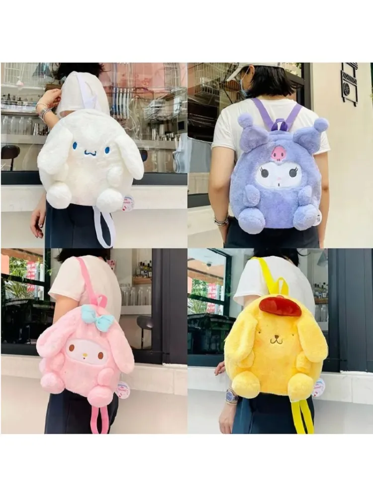 Sanrio plush backpack, kawaii plush bag, Cinnamoroll plush toy, My Melody backpack, Kuromi plush purse, Pompompurin plush bag, anime plush accessories, cute character bag, girls kawaii backpack, soft plush school bag, cartoon animal plush, children gift b 5