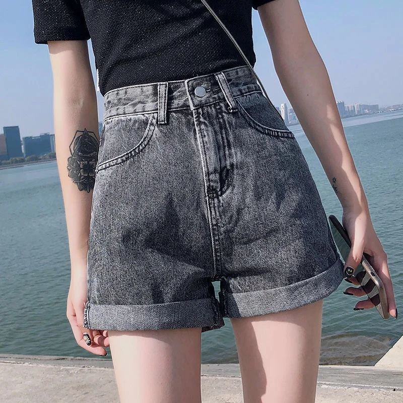 nike pro shorts Chic Streetwear High Waist Shorts Denim De Mujer Pocket Summer Short Jeans Feminino Women Gray Pants Sexy Hot Girls Estate Donna women's swim shorts