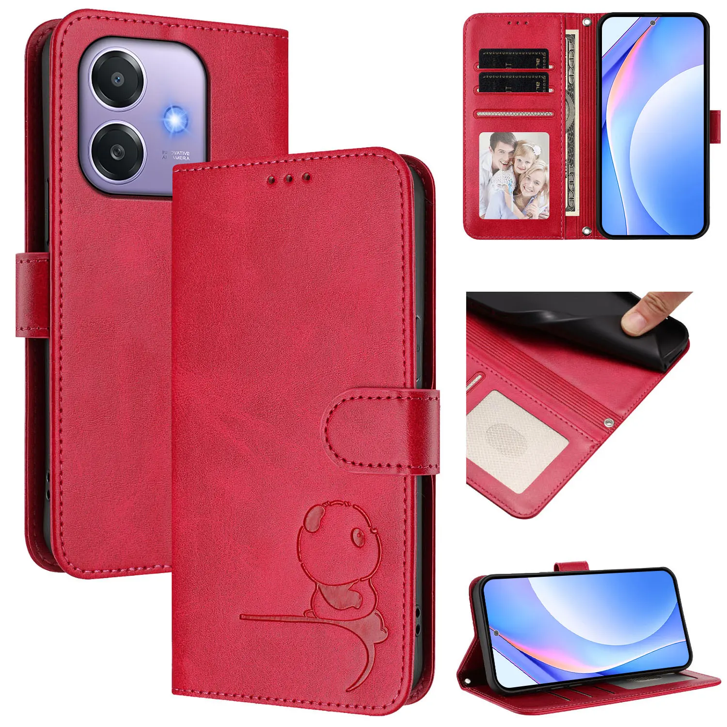 Magnetic Leather Wallet Flip Phone Case with Card Holder and Holster